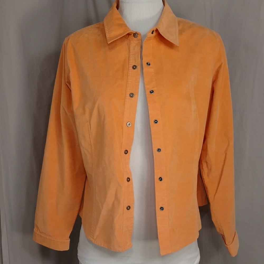 Talbots Cotton Stretch Fine Corduroy Shirt Apricot Sherbet Orange Snaps 45" Bust